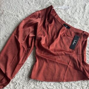Lulu's Terracotta One-Shoulder Blouse
